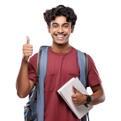 Confident student with backpack and books